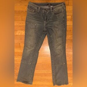 True Religion Women's Gray Flare Jeans with Patch Panel Detail